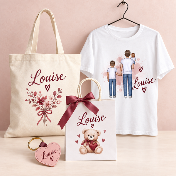 Sac cadeau, tote bag, tee-shirt et porte-clés personnalisés